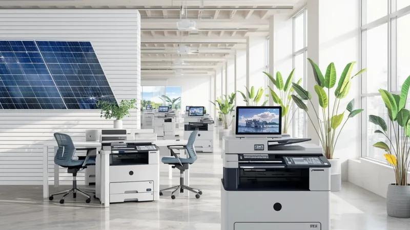 Modern office with managed print devices and a solar panel